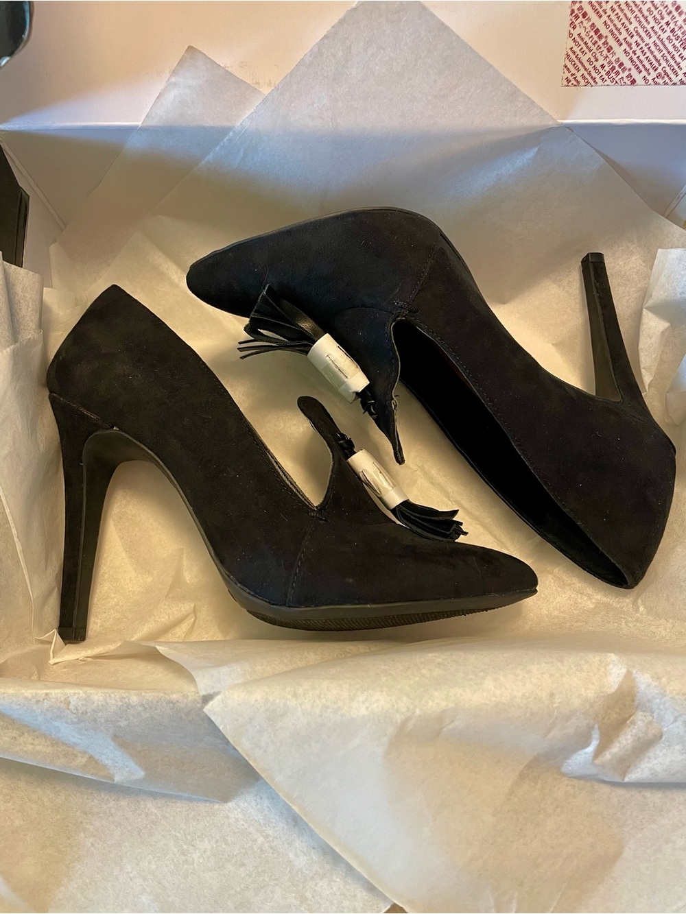 White House Black Market Black Suede Tassel Pointed-Toe Pumps
